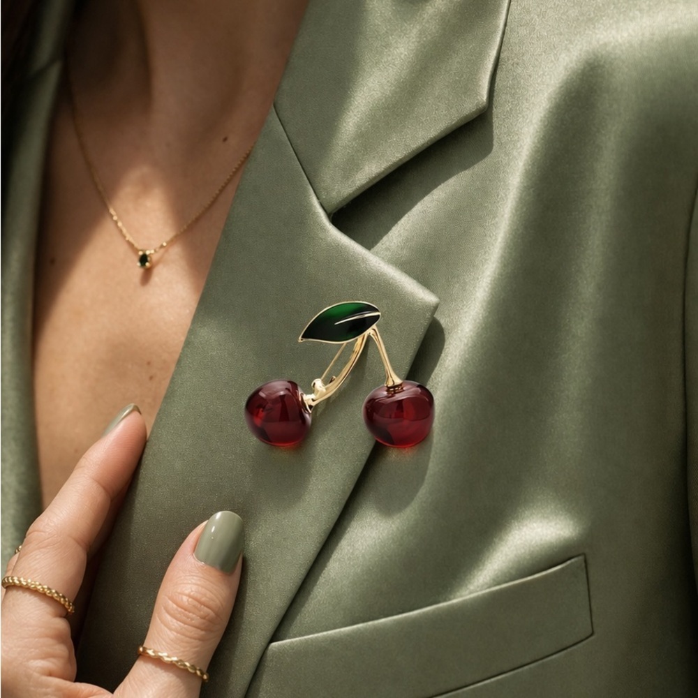Red Cherry Gold Brooch